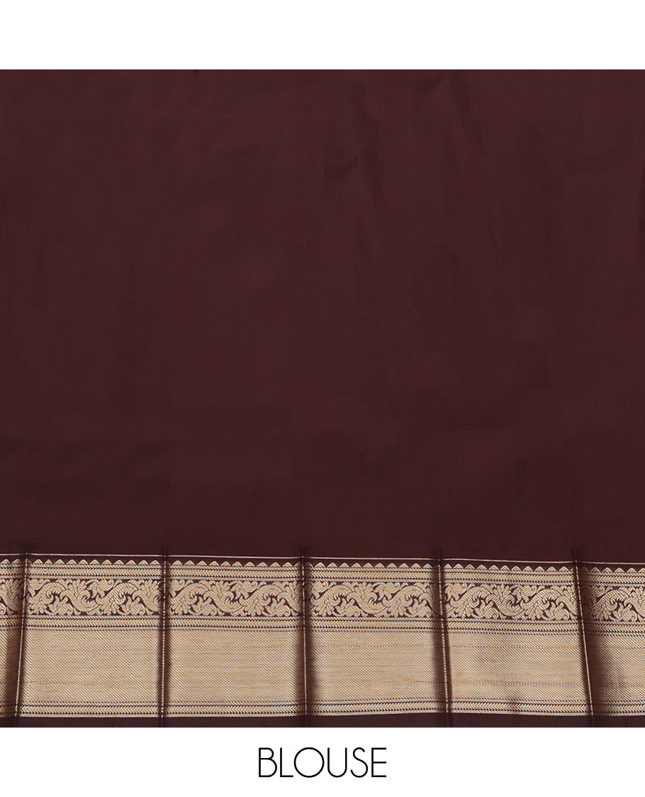 Red Budget Silk Saree, Woven with Zari Buttas and Checks, Complemented by a Contrast Traditional Zari Border, Grand Pallu, and Contrast Blouse