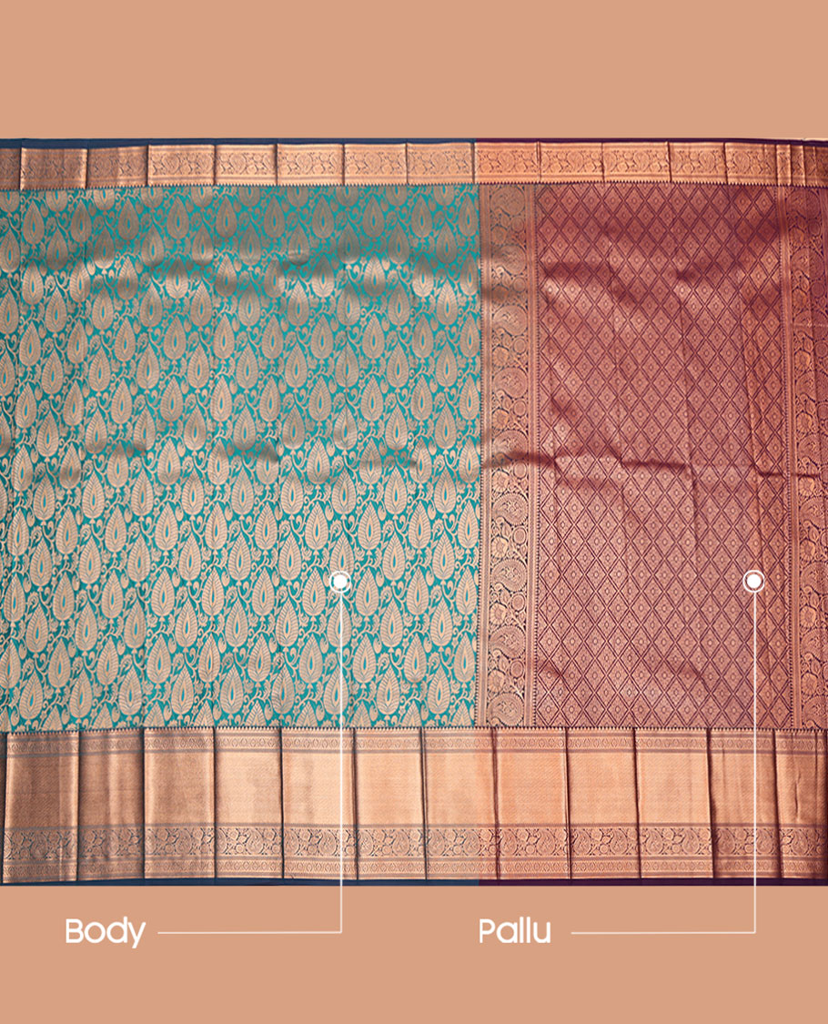 Blue Budget Silk Saree, Ornamented with Jacquard Design, Complemented by a Contrast Traditional Zari Border, Jaal Pallu, and Contrast Blouse