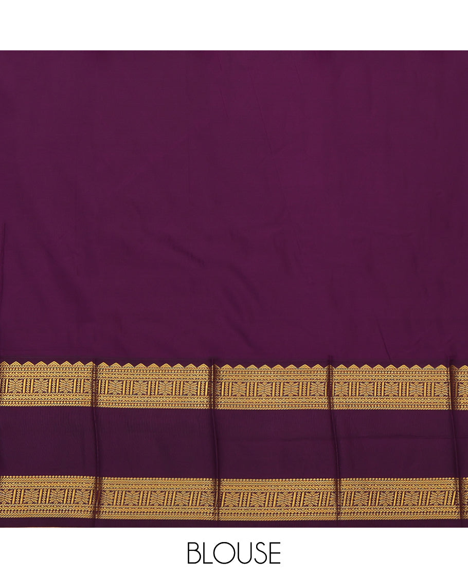 Green Budget Silk Saree, Gleamed Up with Zari Buttas and Stripes, a Contrast Traditional Zari Rettai Pettu Border, Grand Pallu, and a Contrast Blouse