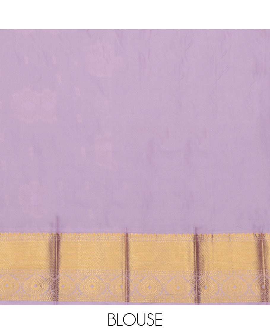Purple Budget Silk Saree, Enthralled with Zari Buttas, a Contrast Traditional Zari Border, Grand Jaal Pallu, and a Contrast Blouse