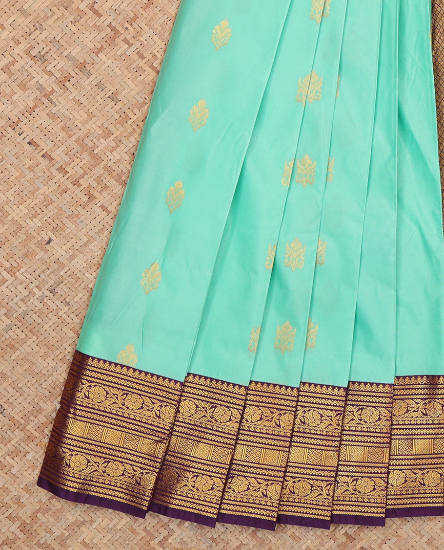 Blue Budget Silk Saree, Enlivened with Zari Buttas, Complemented by Contrast Traditional Zari Border, a Jaal Pallu and a Contrast Blouse
