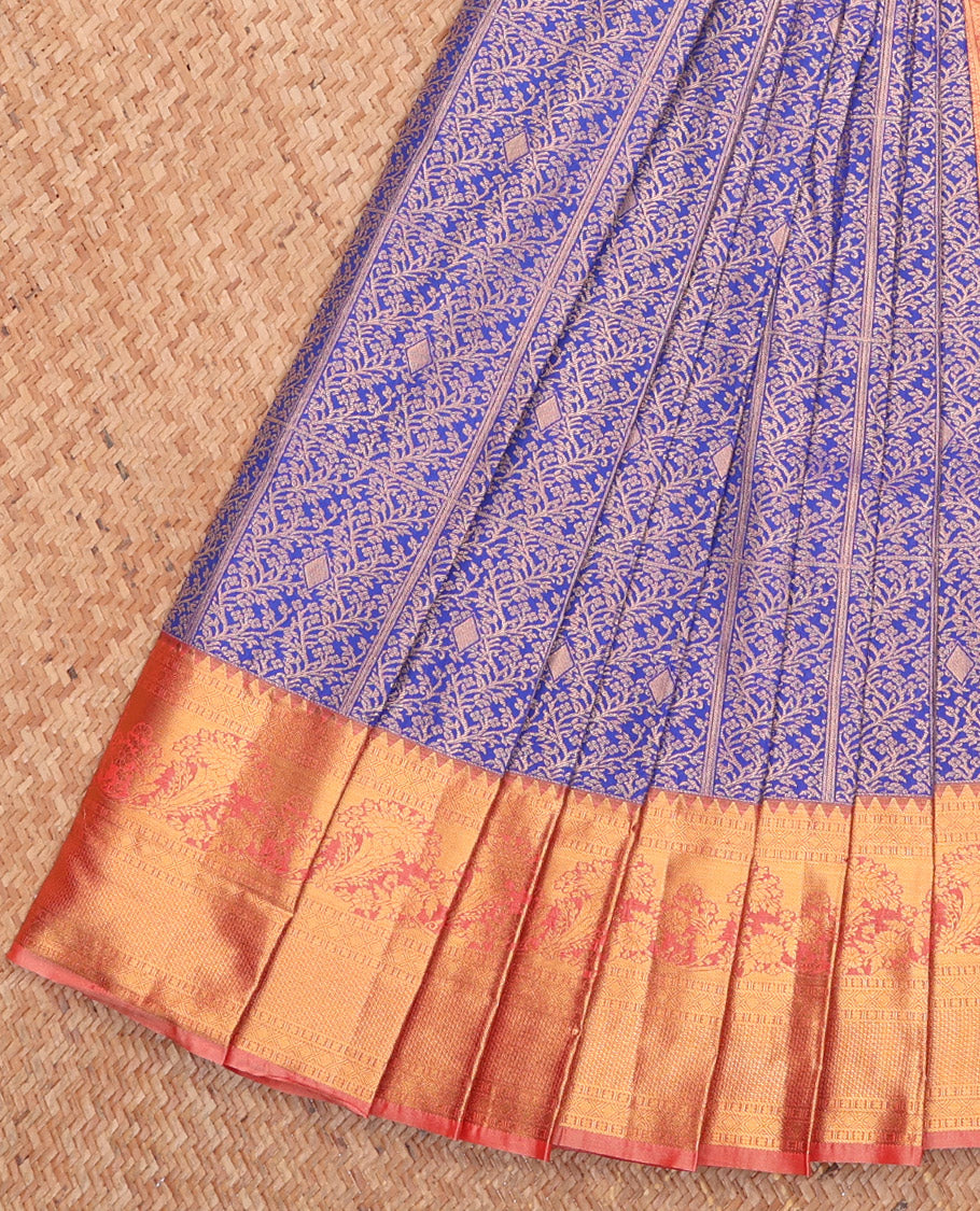 Violet Budget Silk Saree, Ornamented with Jacquard Design, Complemented by a Contrast Traditional Zari Border, Grand Pallu, and Contrast Blouse