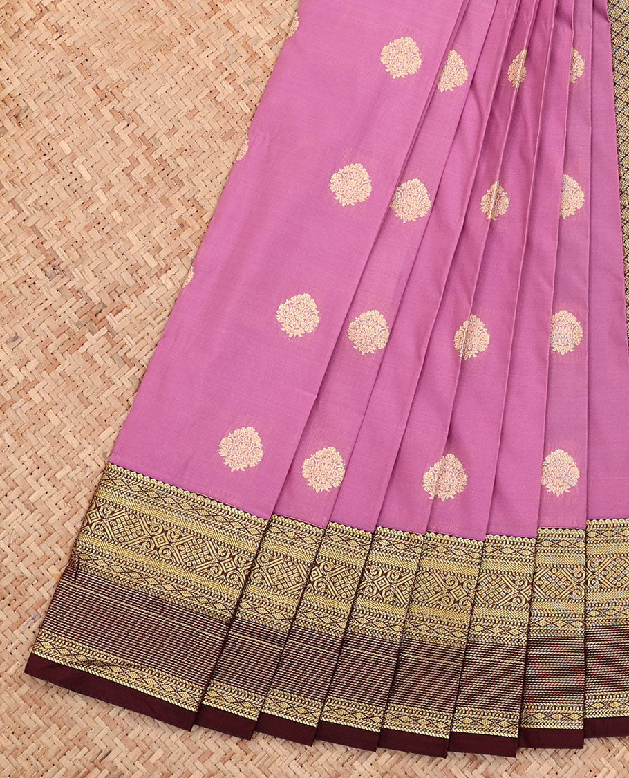 Pink Budget Silk Saree, Beautified with Buttas All Over Its Body, Complemented by a Contrast Traditional Zari Design Border, Pallu of Jaal Designs, and Paired with a Contrast Blouse