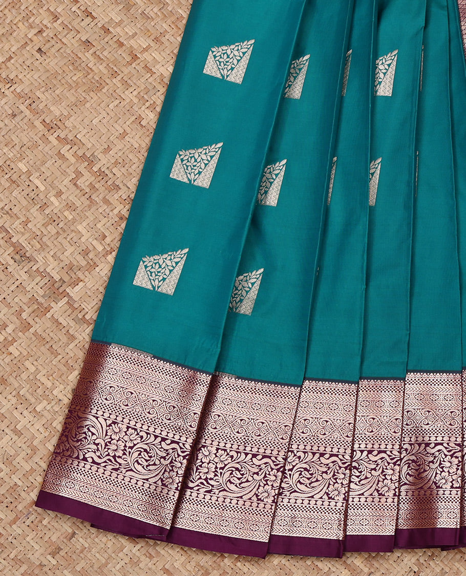 Blue Budget Silk Saree, Woven with Zari Buttas All Over Its Body, Complemented by a Contrast Traditional Zari Design Border, Intricate Pallu, and Paired with a Contrast Blouse