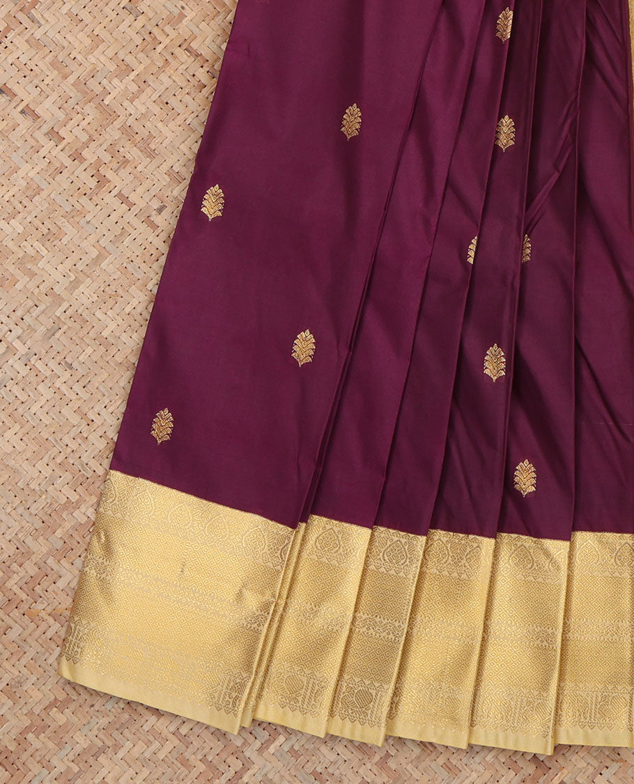 Purple Budget Silk Saree, Enhanced with Zari Buttas, a Contrast Traditional Zari Border, a Grand Pallu and a Contrast Blouse