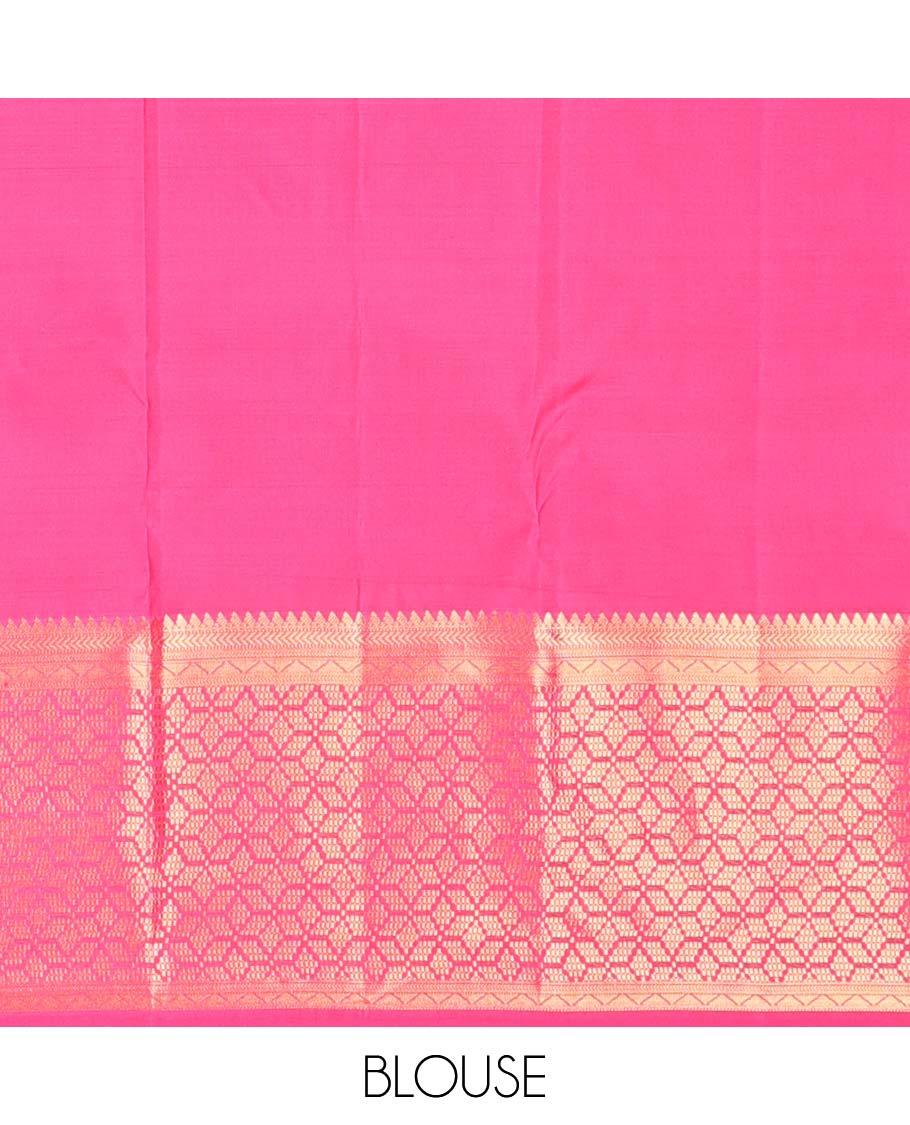 Pink zari buttas Vasundhara silk mix saree, zari border & pallu of geometric patterns