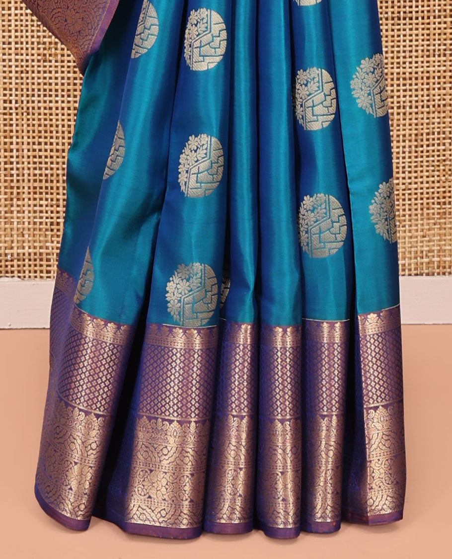 Blue Vasundhara Lite Silk Mix Saree, Finely Crafted with Zari Buttas All Over Its Body, Complemented by Contrast Intricate Zari Design Border, Intricately Designed Pallu, and Paired with a Contrast Blouse