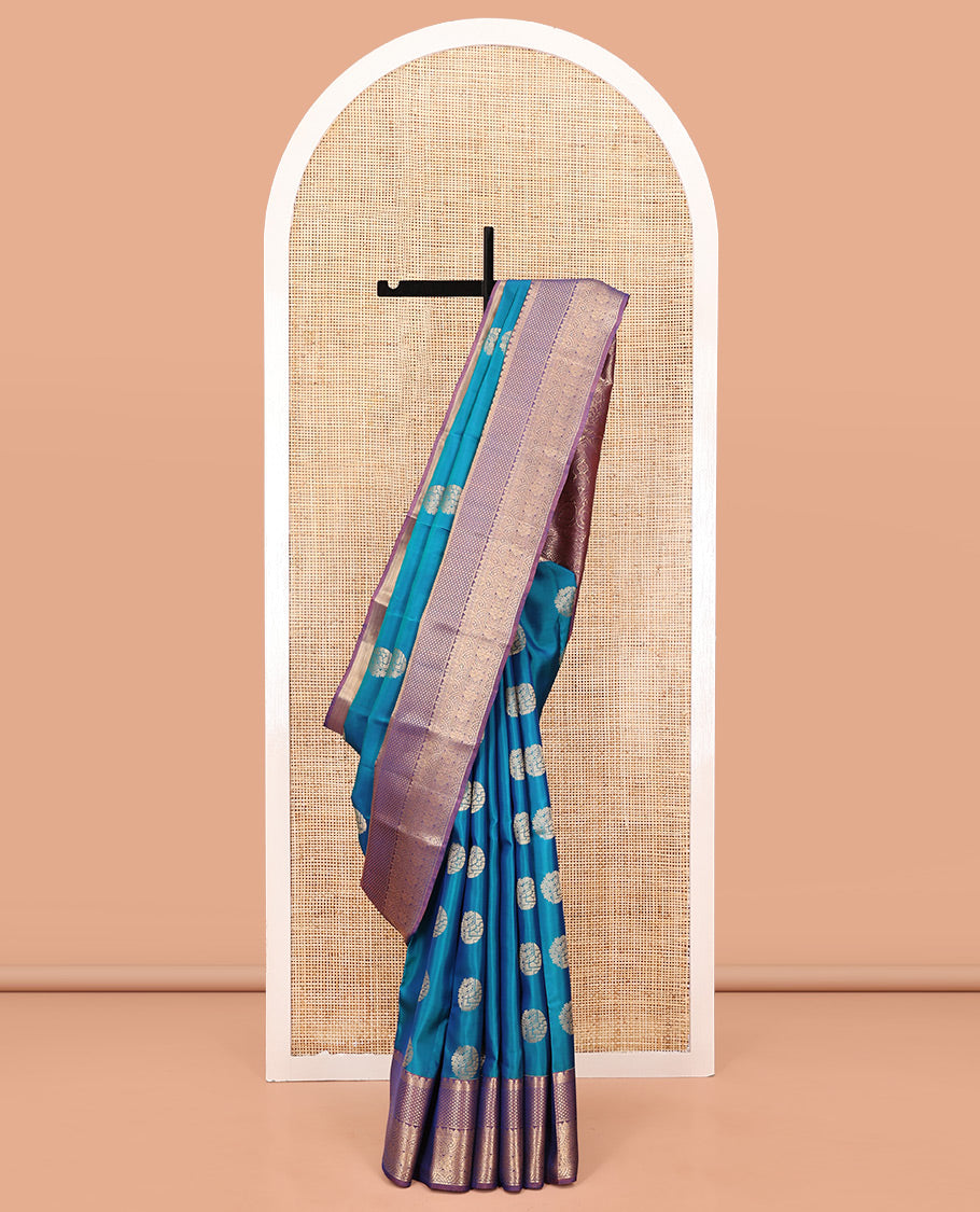 Blue Vasundhara Lite Silk Mix Saree, Finely Crafted with Zari Buttas All Over Its Body, Complemented by Contrast Intricate Zari Design Border, Intricately Designed Pallu, and Paired with a Contrast Blouse