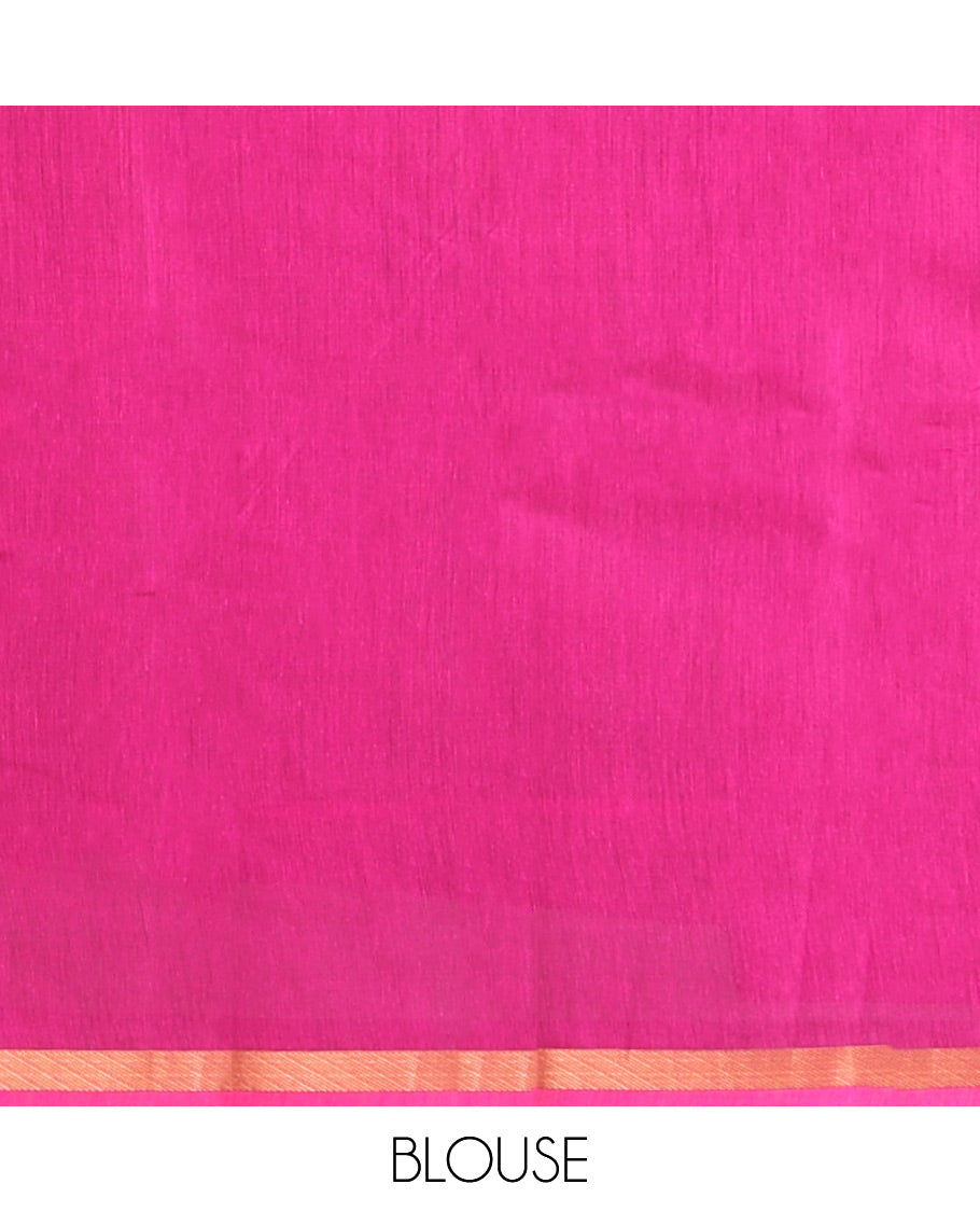Bottle Green Semi-Silk Cotton Saree, Impeccably Designed with Peacock Zari Buttas on Its Body, Complemented by a Contrast Border of Peacock Designs, Pallu Steeped with Peacock Zari Design, and Paired with a Matching Blouse