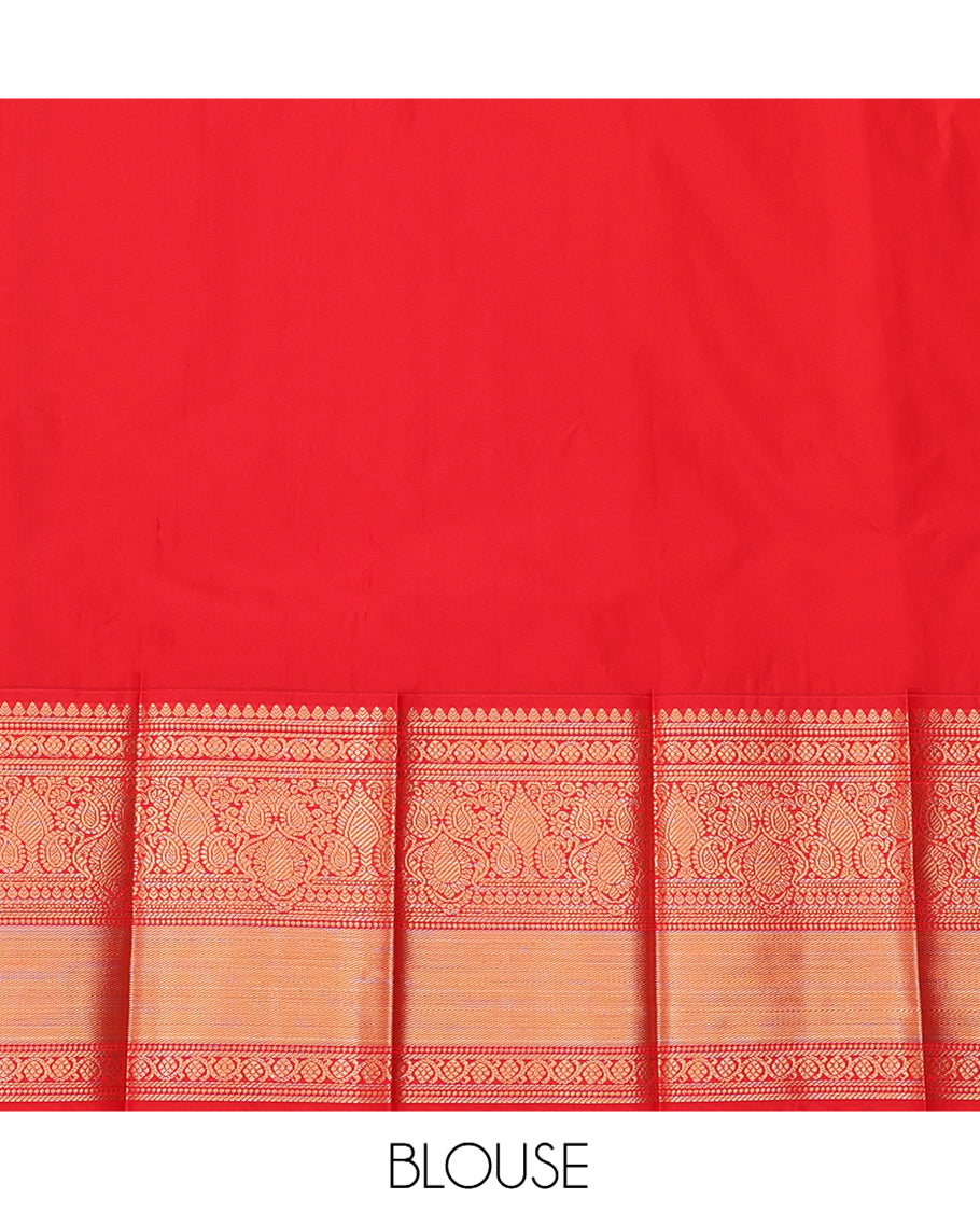 Orange Budget Silk Saree, Woven with Zari Buttas, a Contrast Traditional Zari Border, Grand Pallu, and a Contrast Blouse