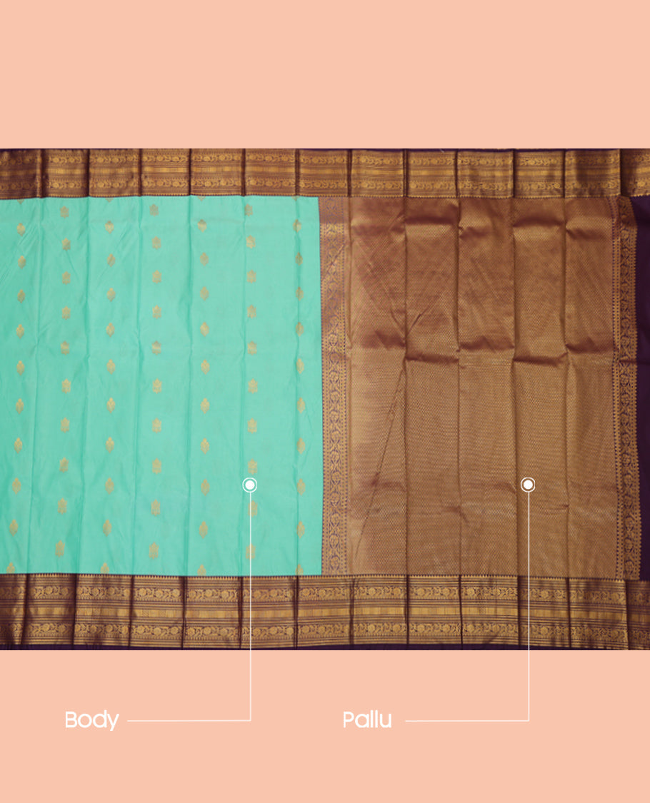 Blue Budget Silk Saree, Enlivened with Zari Buttas, Complemented by Contrast Traditional Zari Border, a Jaal Pallu and a Contrast Blouse