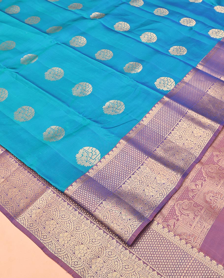 Blue Vasundhara Lite Silk Mix Saree, Finely Crafted with Zari Buttas All Over Its Body, Complemented by Contrast Intricate Zari Design Border, Intricately Designed Pallu, and Paired with a Contrast Blouse