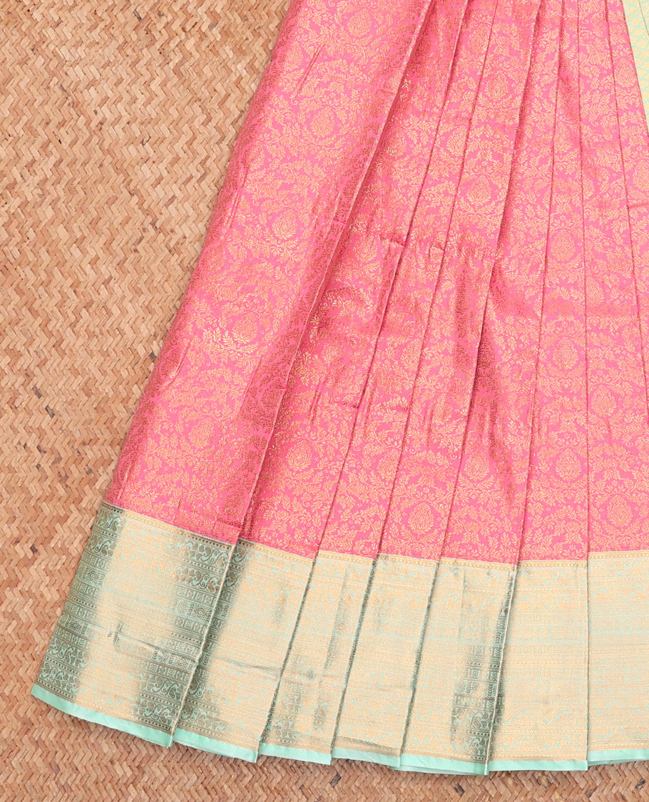 Pink Budget Silk Saree, Decorated with Jacquard Design, Complemented by a Contrast Traditional Zari Border, Grand Pallu, and Contrast Blouse