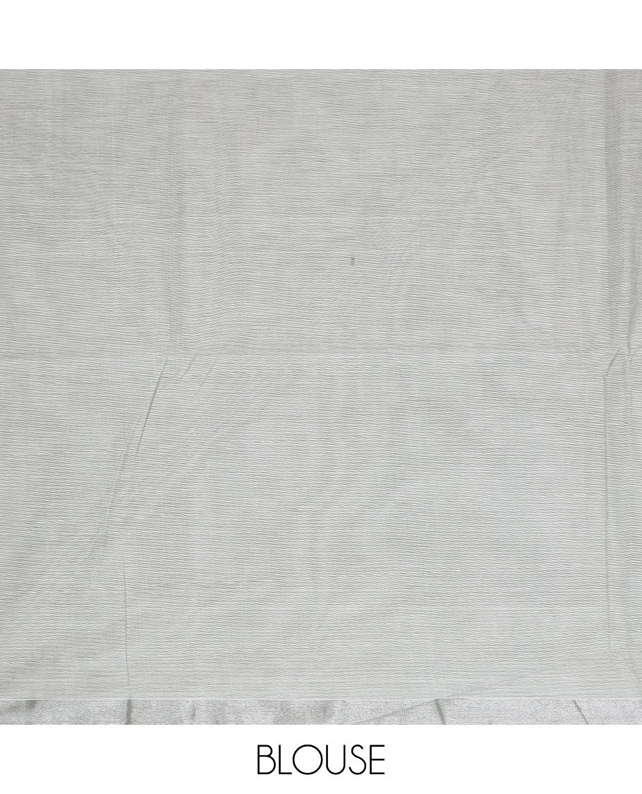 Grey color plain jute cotton saree, zari border & pallu of stripes