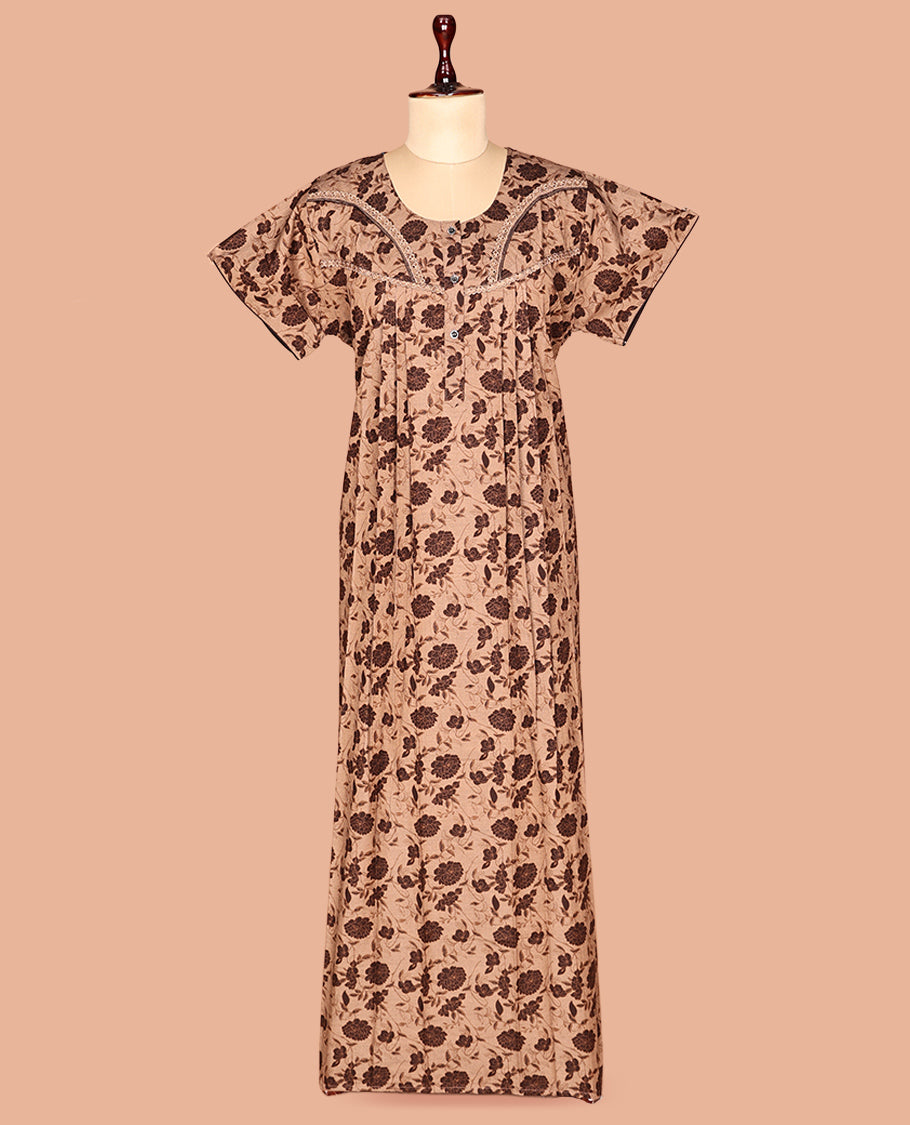 Brown Cotton-Blended Nighty