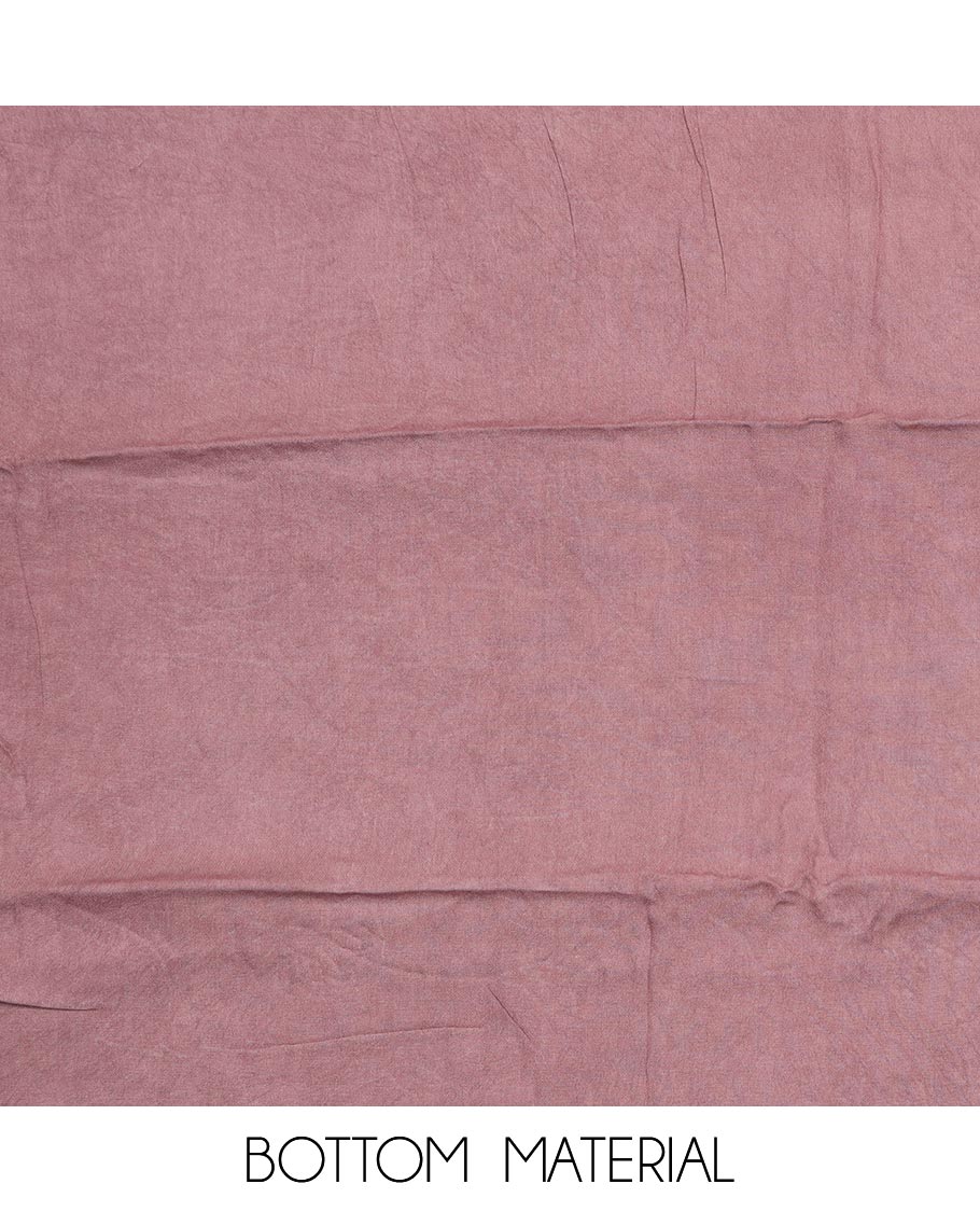 Rose wood pink material chudidar set, floral printed, outline thread embroidered with sequins work top, plain bottom and paisley vine sequins embroidered dupatta