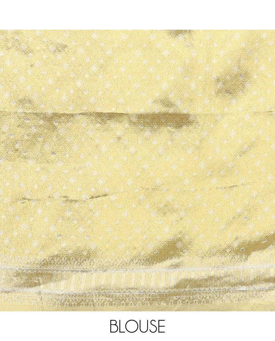 Pink art silk half-saree, floral vine design with contrast traditional zari bordered skirt, contrast jacquard blouse, and traditional motif dhavani