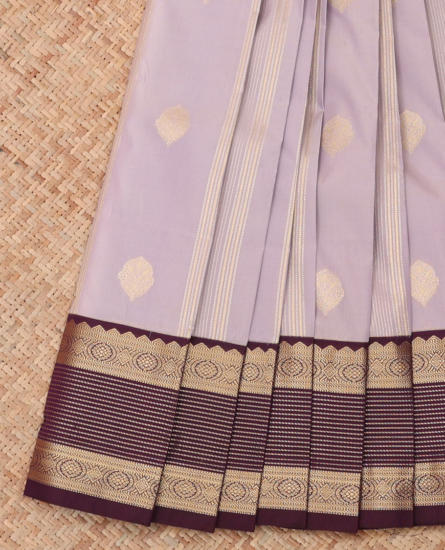 Grey Budget Silk Saree, Woven with Zari Buttas and Stripes, a Contrast Traditional Zari Border, Grand Pallu, and a Contrast Blouse