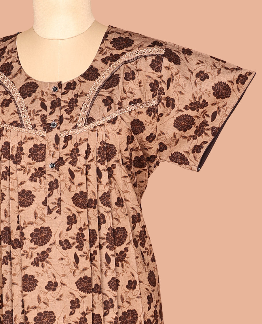 Brown Cotton-Blended Nighty