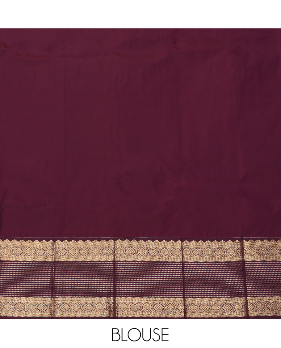 Grey Budget Silk Saree, Woven with Zari Buttas and Stripes, a Contrast Traditional Zari Border, Grand Pallu, and a Contrast Blouse