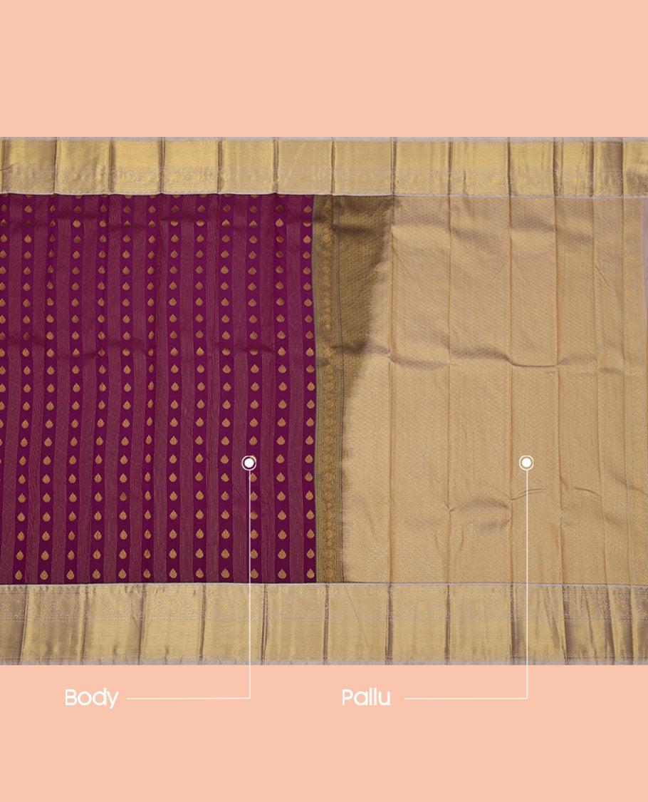 Light Purple Budget Silk Saree, Ornamented with Zari Buttas and Zari Stripes on Its Body, Complemented by a Contrast Traditional Zari Design Border, Gleaming Pallu, and Paired with a Contrast Blouse