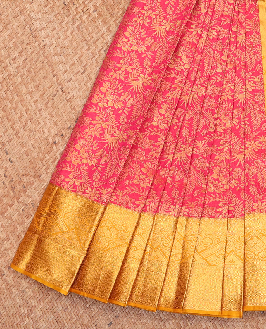 Pink Budget Silk Saree, Decked Up with Jacquard Design, Complemented by a Contrast Traditional Zari Border, Grand Pallu, and Contrast Blouse