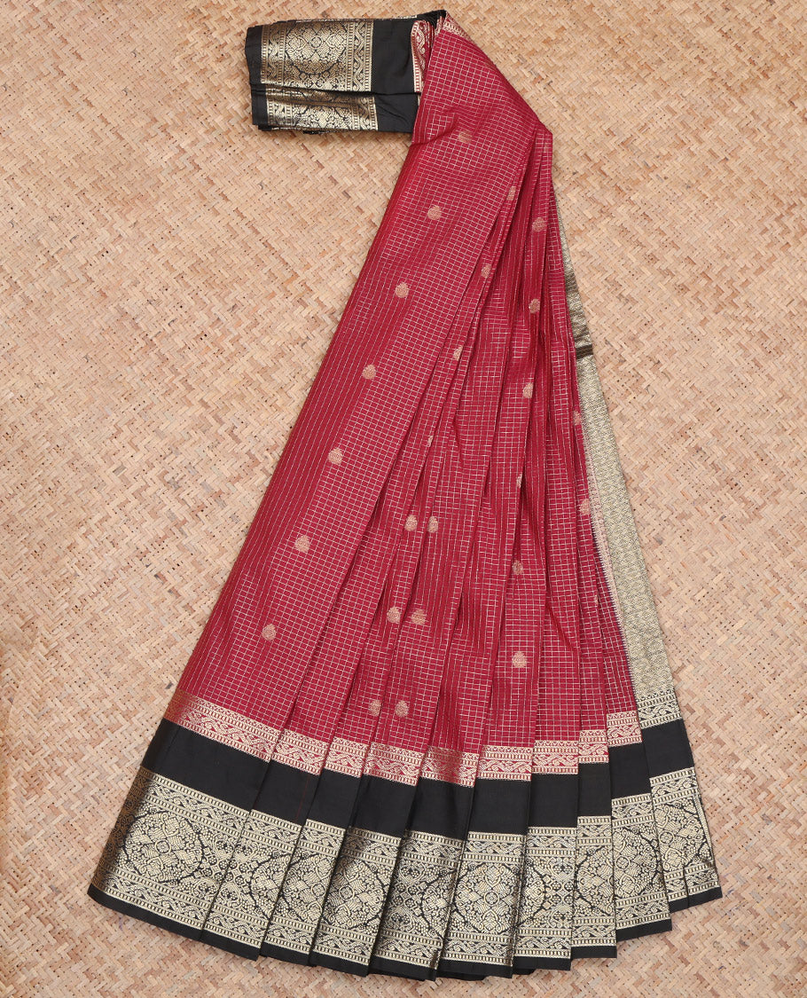Light Maroon Checks Budget Silk Saree