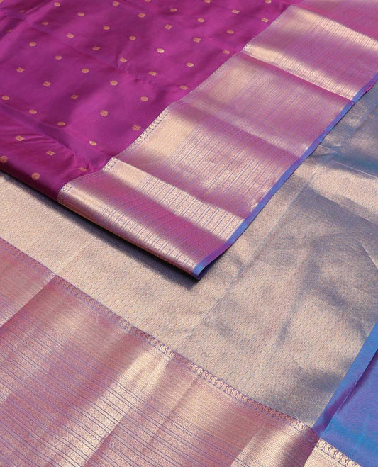 Purple mayil chakram buttas Vasundhara silk mix saree, contrast traditional zari design border & jaal pallu