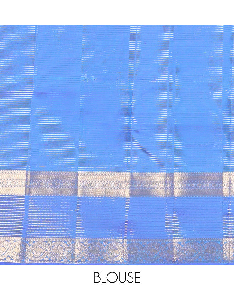 Blue zari buttas and checked Vasundhara silk mix saree, traditional zari border and pallu of kodi visiry