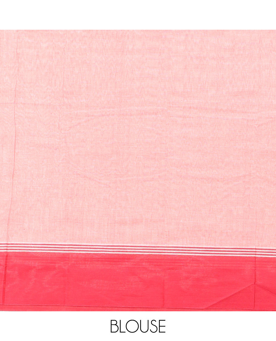 Pink Kanchi Cotton Saree, Woven with Buttas, Complemented by a Contrast Border, Pallu of Jaal Design, and a Matching Blouse