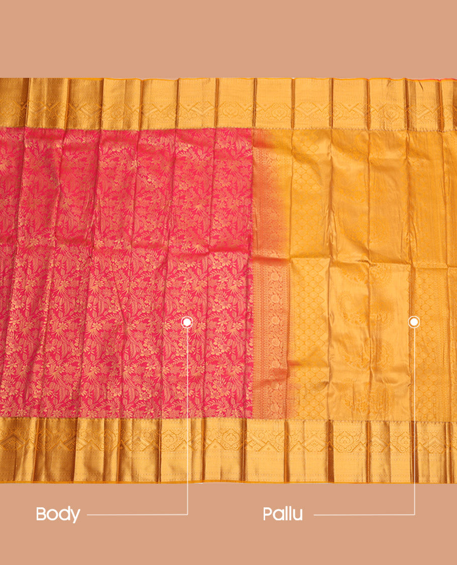 Pink Budget Silk Saree, Decked Up with Jacquard Design, Complemented by a Contrast Traditional Zari Border, Grand Pallu, and Contrast Blouse