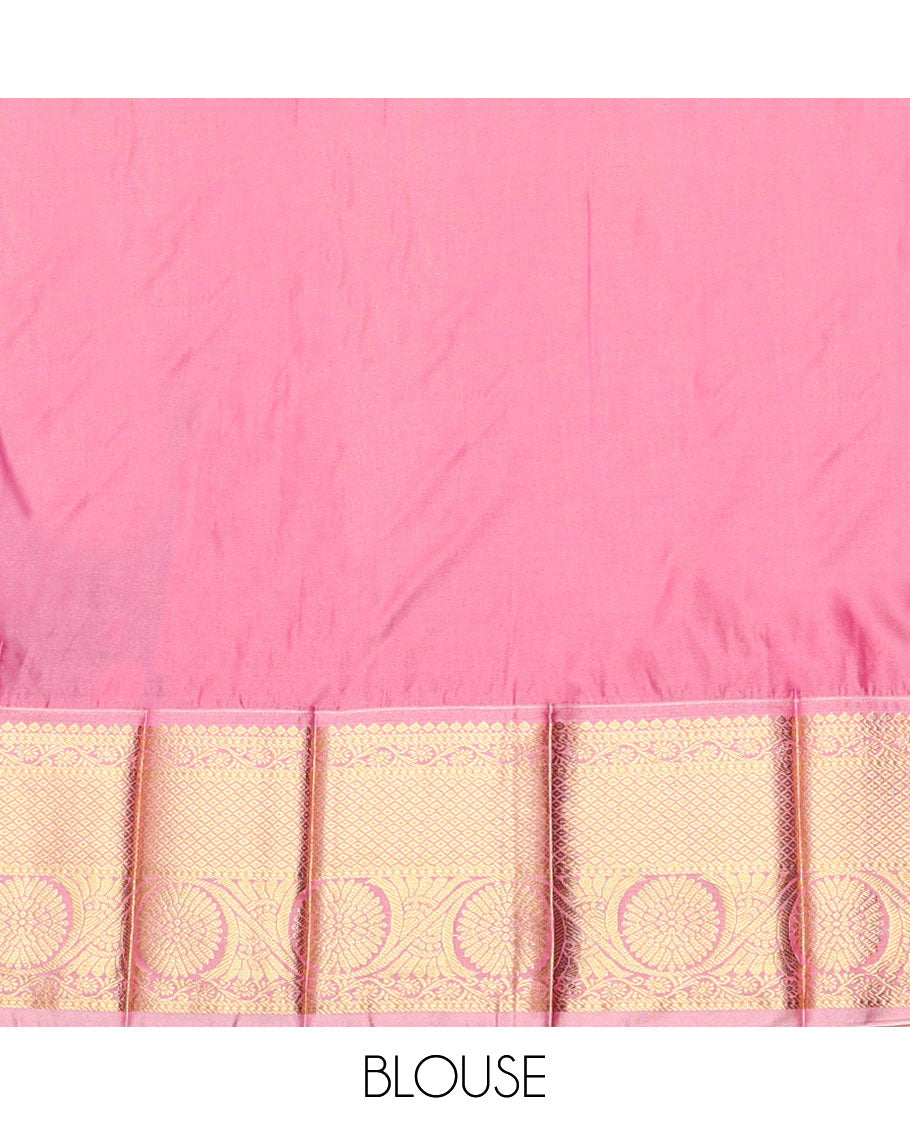 Green Budget Silk Saree, Enriched with Zari Buttas, Complemented by Contrast Traditional Zari Border, an Intricate Pallu and a Contrast Blouse