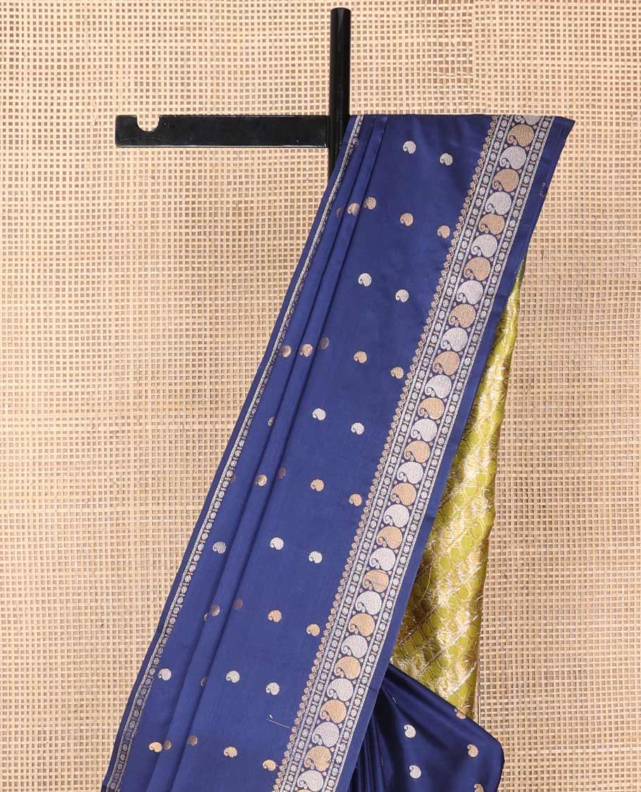 Blue paisely motifs soft silk saree with self zari design border & floral design pallu