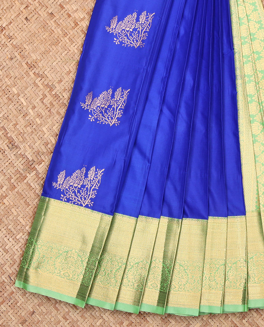 Royal Blue Budget Silk Saree, Embellished with Zari Buttas, Complemented by a Contrast Traditional Border, Grand Pallu, and a Contrast Blouse