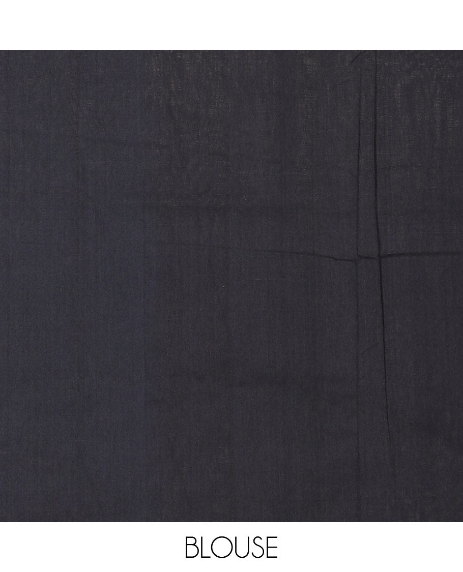 Half-white geometric design Pochampally ikkat saree, contrast plain black border, and ikkat design pallu