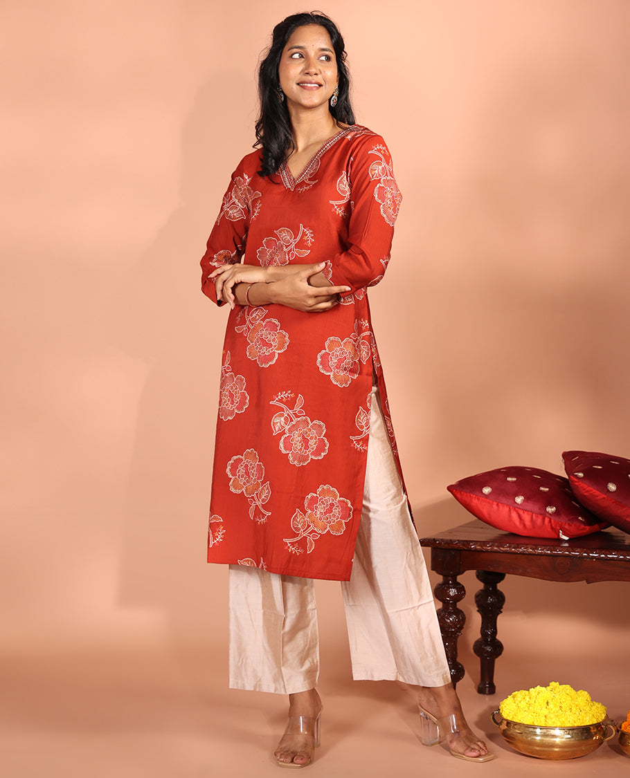 Rust Rayon Readymade Kurti