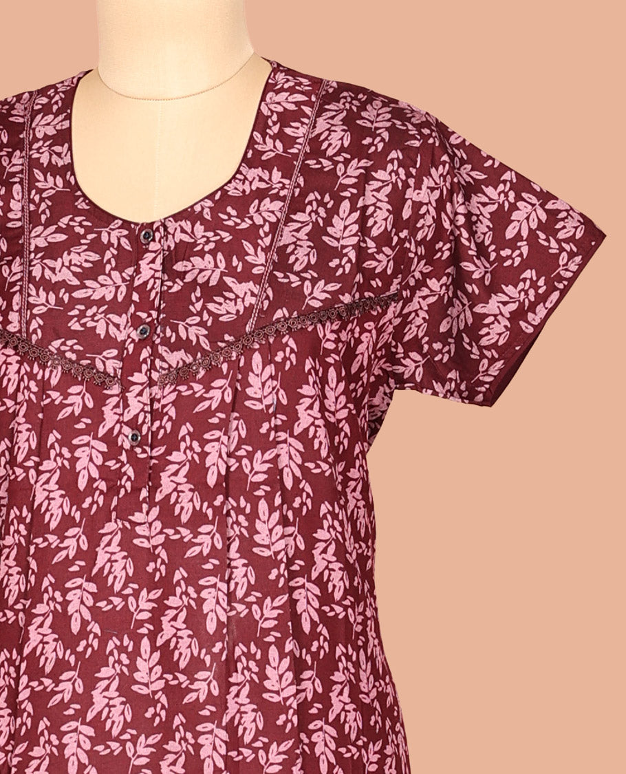 Maroon Cotton-Blended Nighty