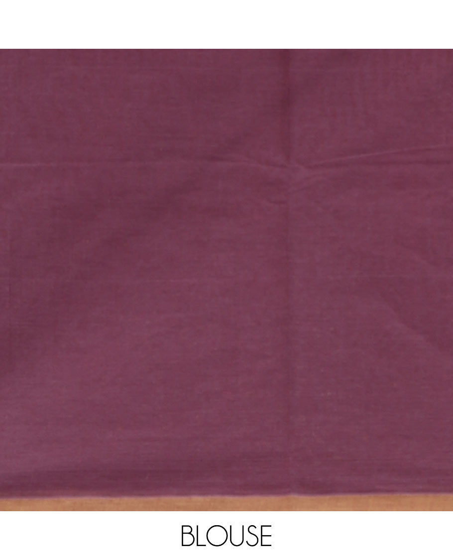 Brown checks & buttas Coimbatore cotton saree, contrast plain border & pallu of intricate designs