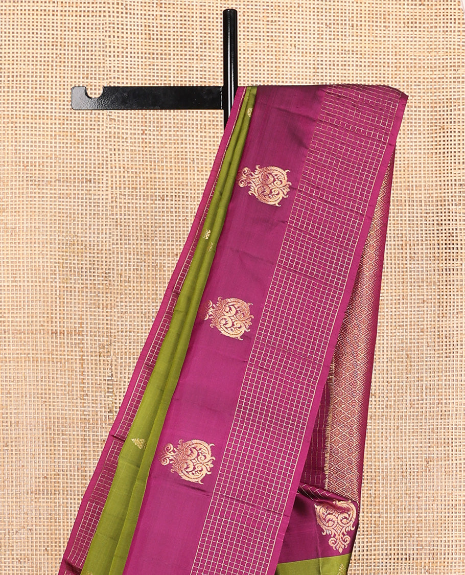 Green zari buttas Vasundhara silk mix saree, contrast zari border and pallu of jaal pallu