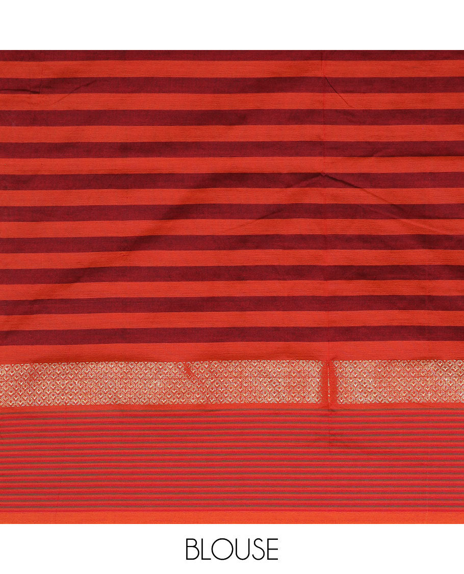 Multi-color checked design poly cotton saree, traditional zari border of stripes & striped pallu
