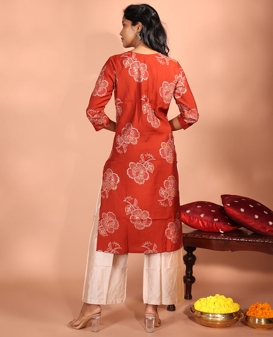 Rust Rayon Readymade Kurti