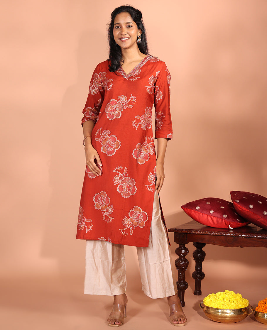 Rust Rayon Readymade Kurti