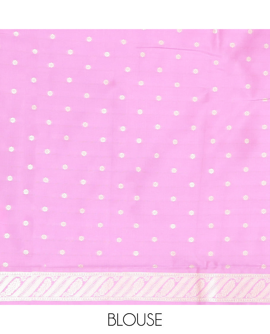 Baby pink flower motifs butter silk saree with self zari design border & floral design pallu