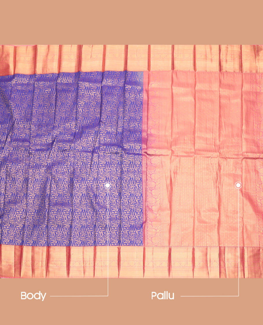 Violet Budget Silk Saree, Bedecked with Jacquard Design, Complemented by a Contrast Traditional Zari Border, Grand Pallu, and Contrast Blouse