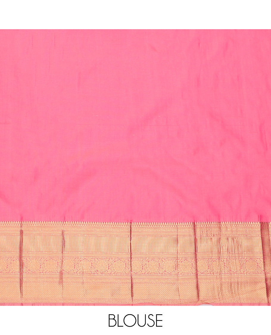 Violet Budget Silk Saree, Bedecked with Jacquard Design, Complemented by a Contrast Traditional Zari Border, Grand Pallu, and Contrast Blouse