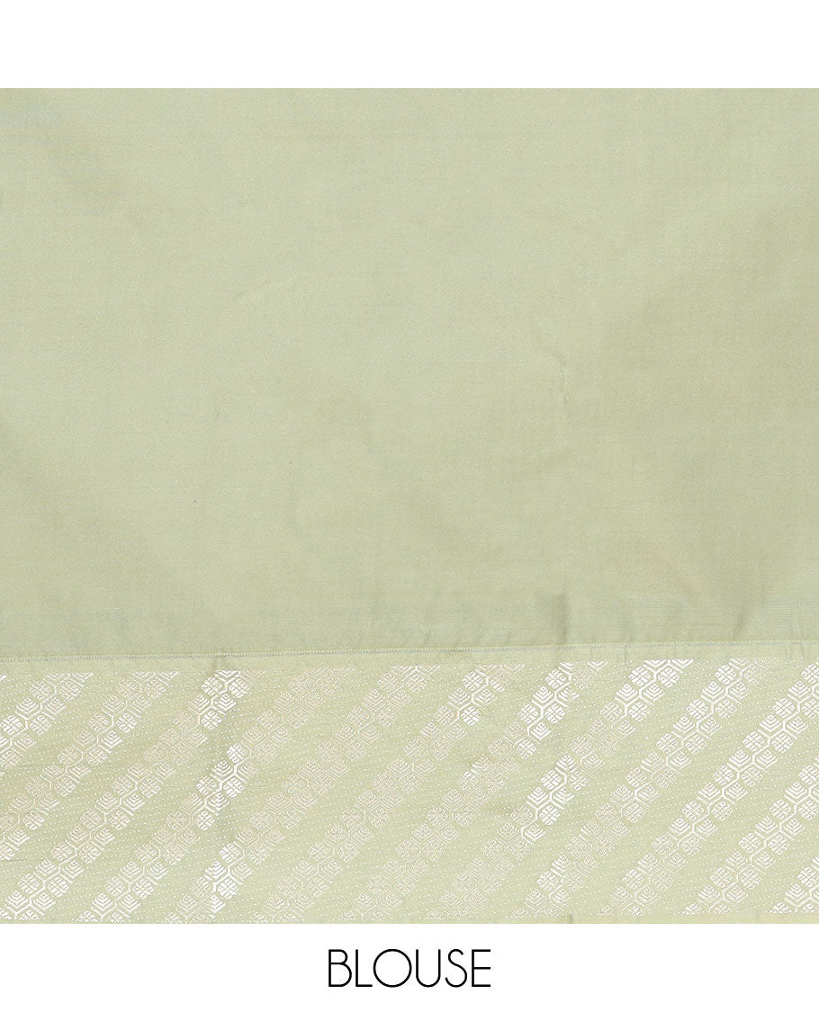 Red geoemetric design gift saree with contrast striped floral design border & ogee design pallu