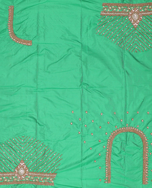 Green striped, floral aari embroidery material blouse