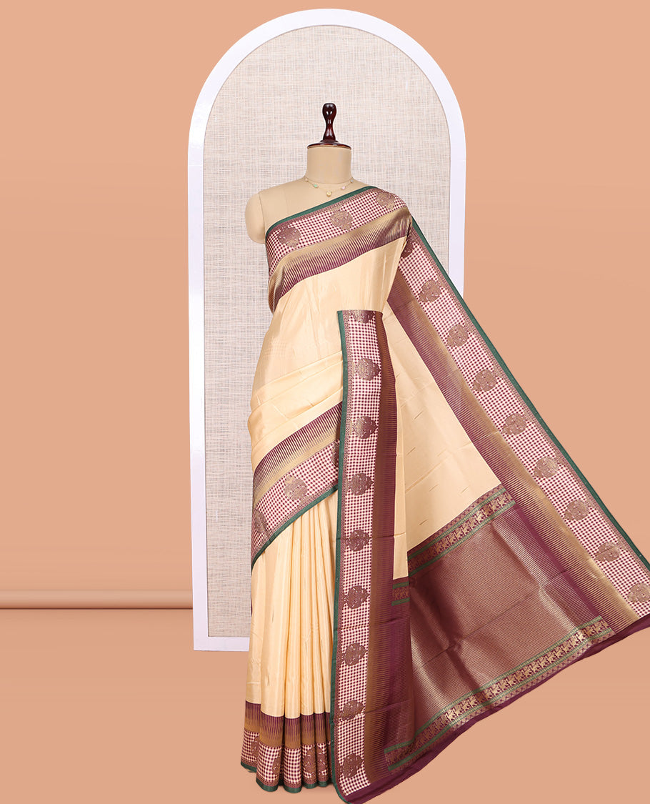 Beige Raindrop Butta Semi-Mysore Silk Saree