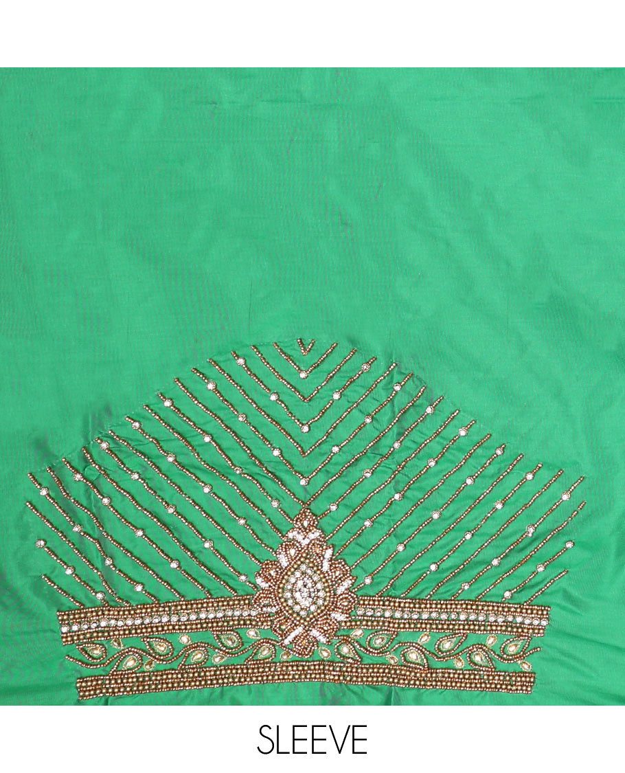 Green striped, floral aari embroidery material blouse