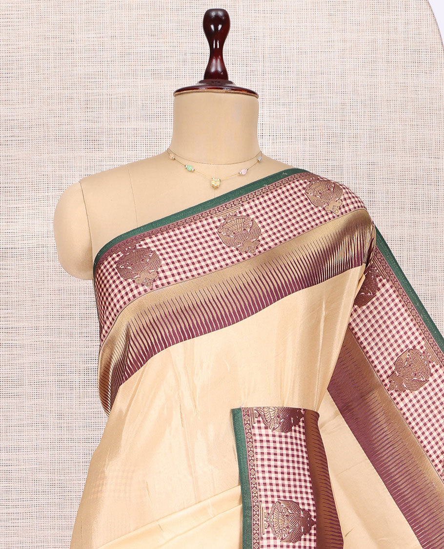 Beige Raindrop Butta Semi-Mysore Silk Saree